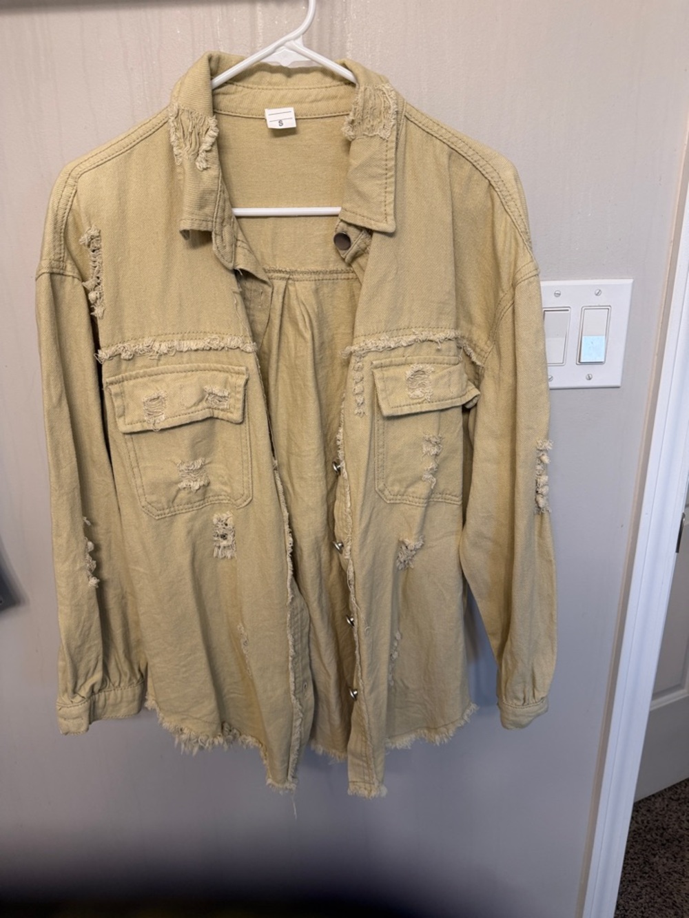 Distressed Utility Shacket in Tan